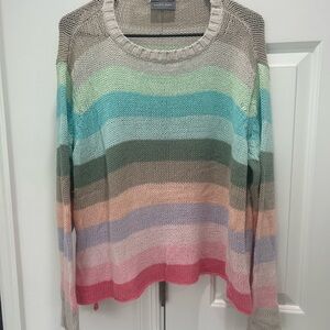 Wooden Ships Pastel Rainbow Striped Open-Knit Crewneck Sweater
